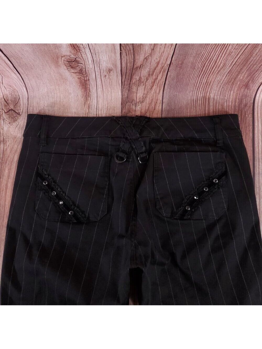 Vtg Tripp NYC Sz 13 Striper Black Tone Boot Cut Pants Pinstripe Goth Punk Y2K - Picture 10 of 15